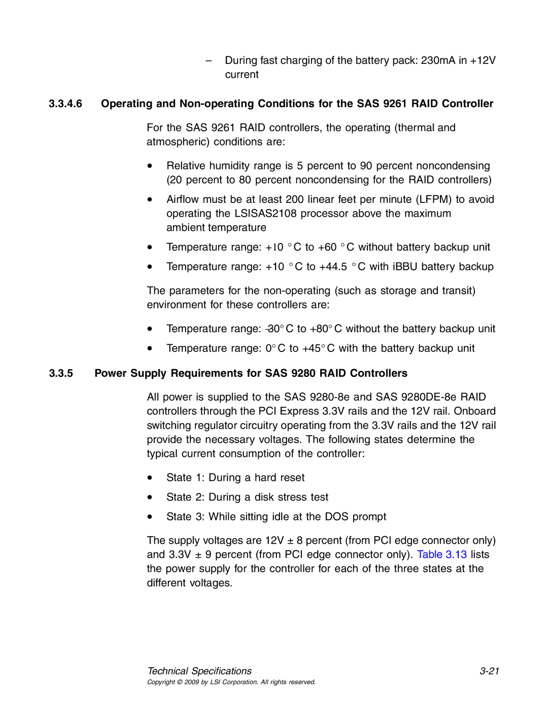 LSI 25083 manual Power Supply Requirements for SAS 9280 RAID Controllers 