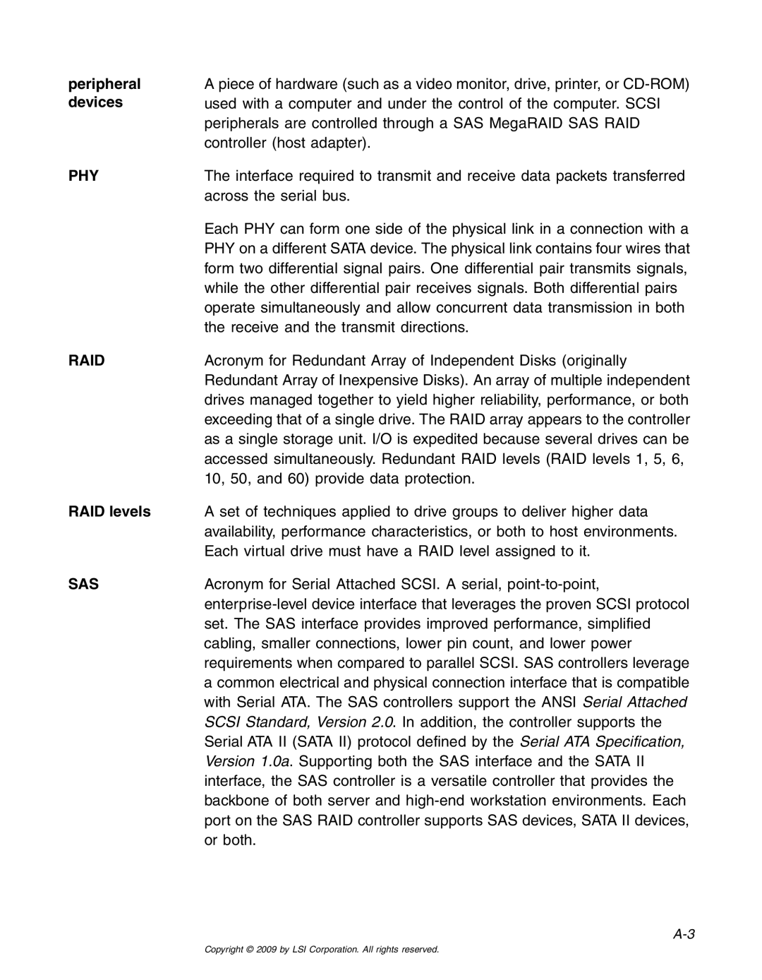 LSI 25083 manual Peripheral devices, RAID levels 