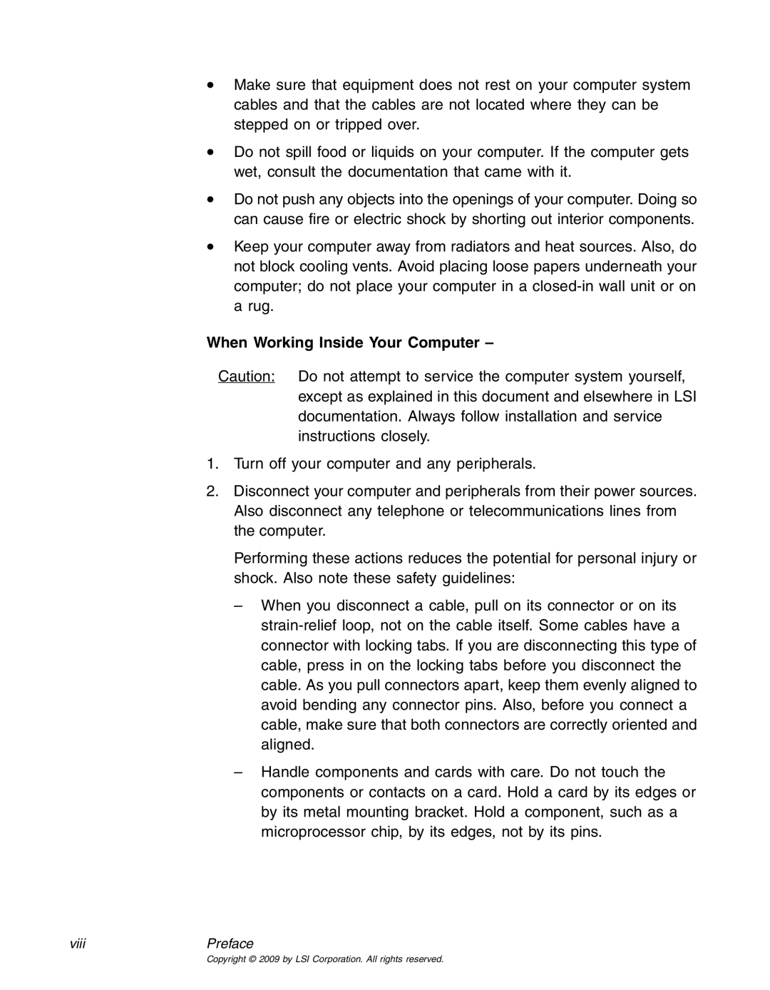 LSI 25083 manual When Working Inside Your Computer 