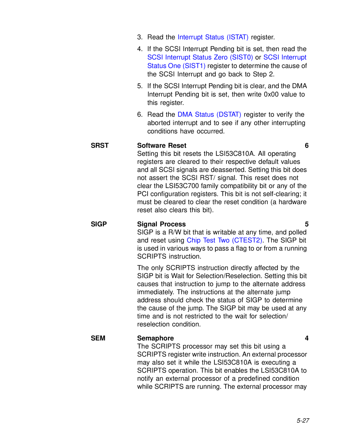 LSI 53C810A technical manual Srst, Sigp, Sem 