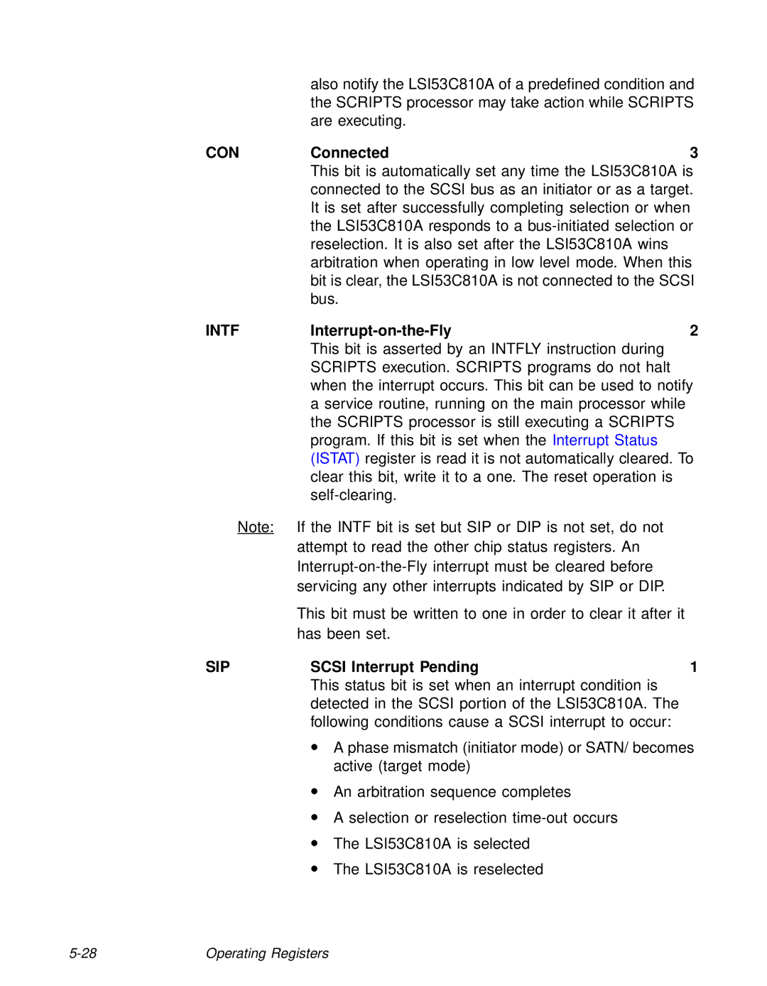 LSI 53C810A technical manual Intf, Interrupt-on-the-Fly, Sipscsi Interrupt Pending1 