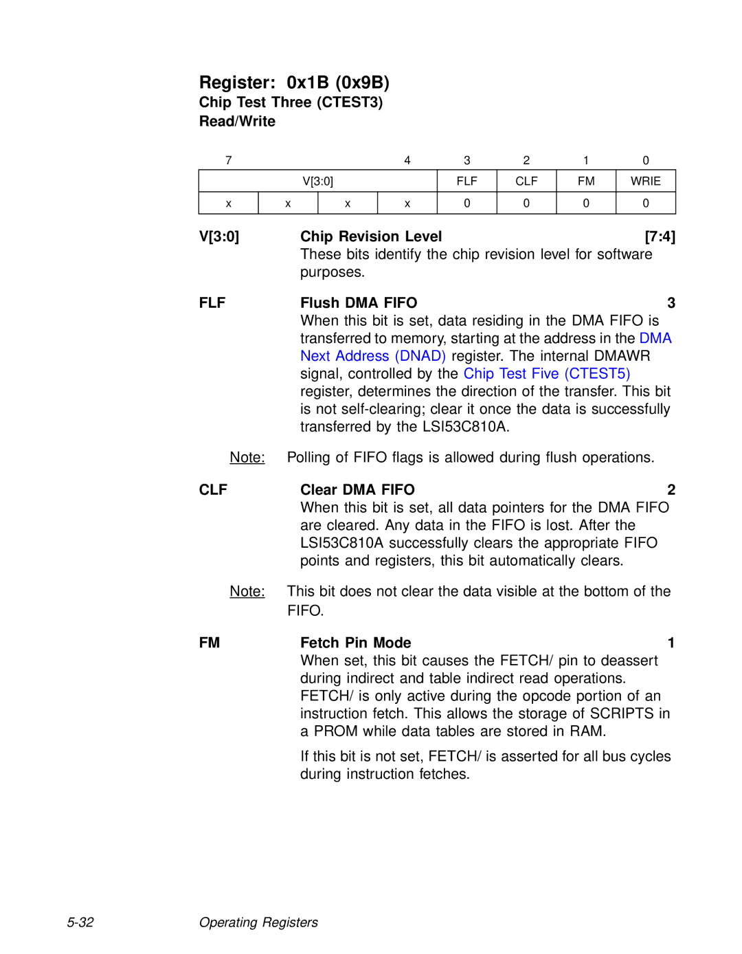 LSI 53C810A technical manual Register 0x1B 0x9B, Flf, Clf 