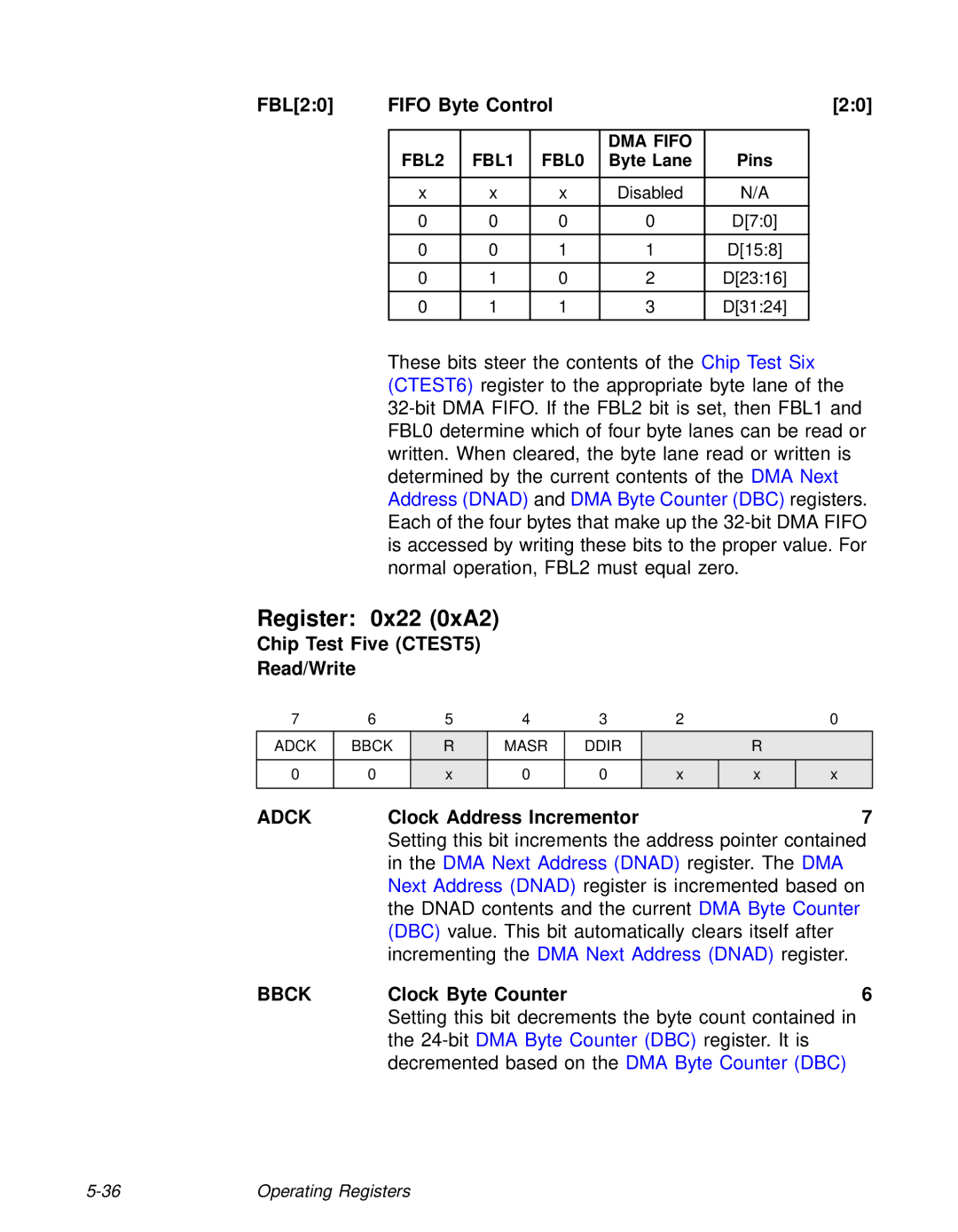 LSI 53C810A technical manual Register 0x22 0xA2, Adck, Bbck 