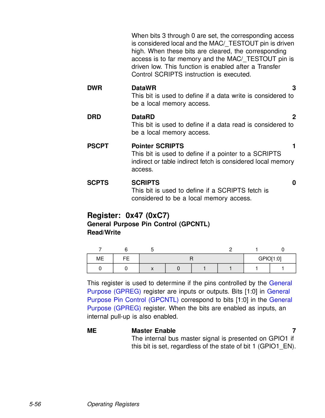 LSI 53C810A technical manual Register 0x47 0xC7, Dwr, Drd, Pscpt, Scpts Scripts 