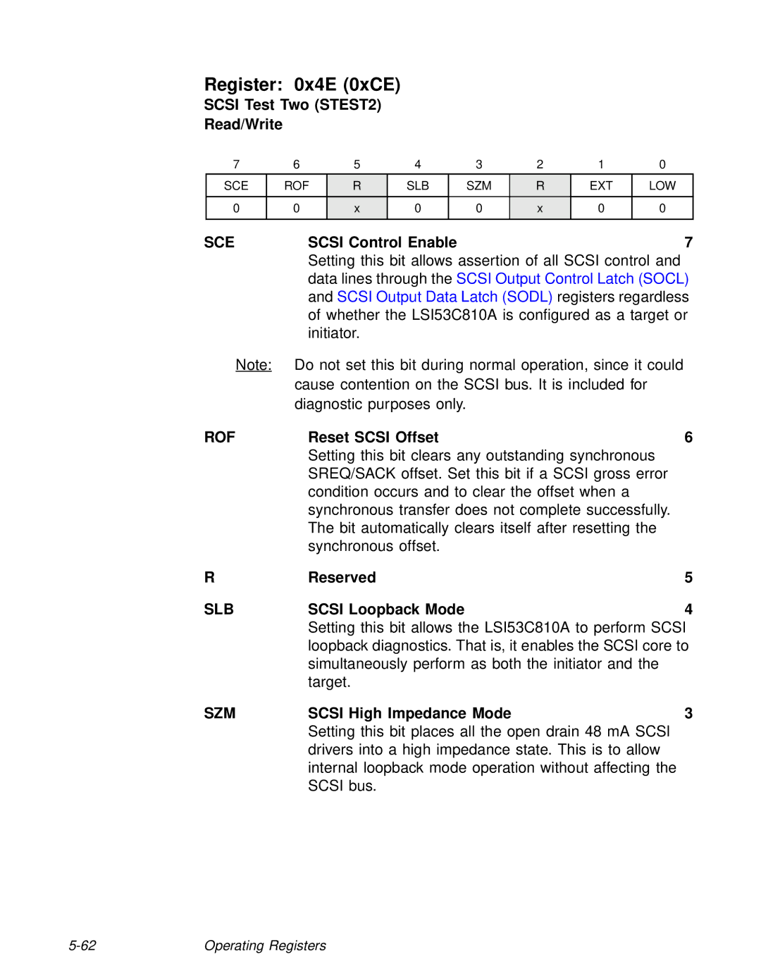 LSI 53C810A technical manual Register 0x4E 0xCE, Sce, Rof, Slb, Szm 