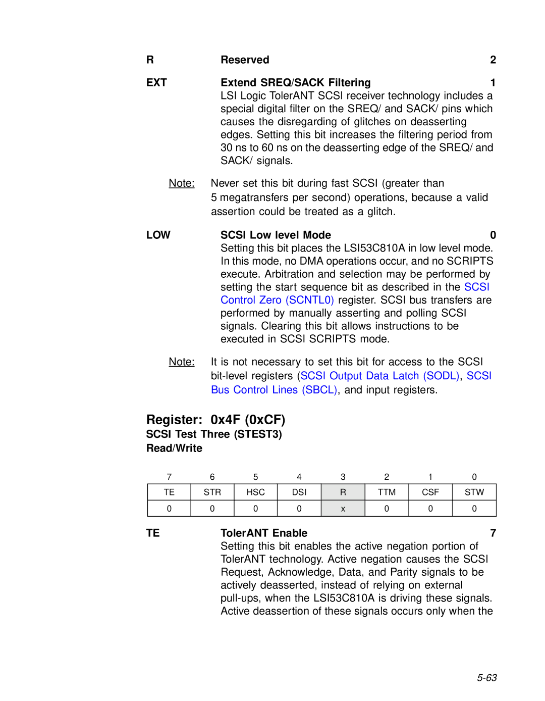 LSI 53C810A technical manual Register 0x4F 0xCF, Ext, Low 