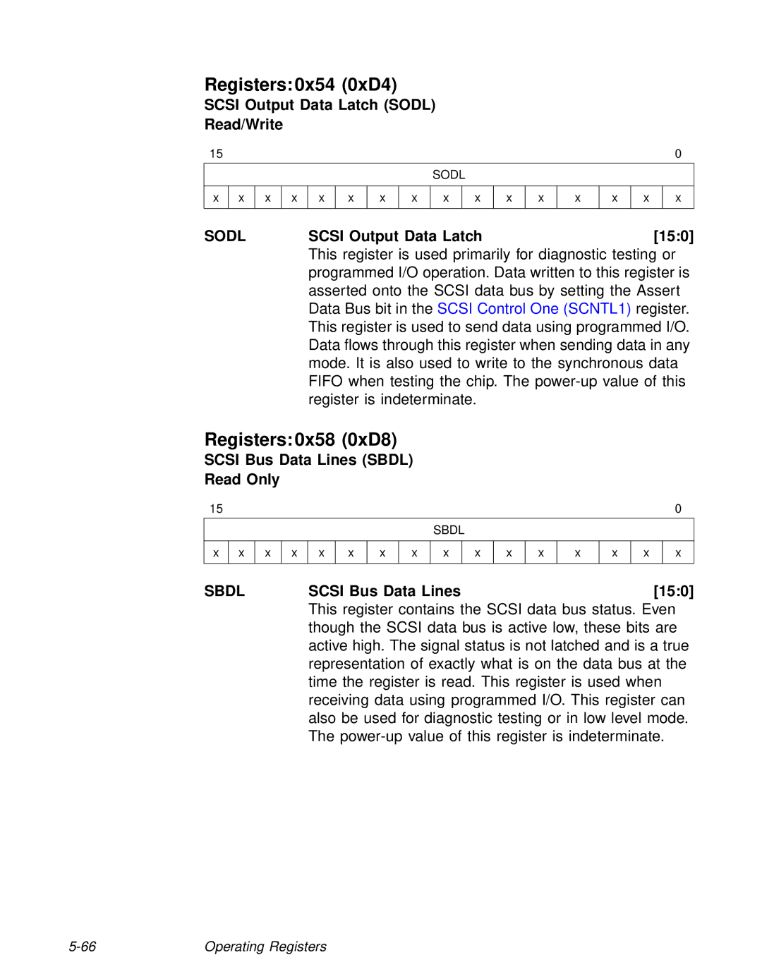 LSI 53C810A technical manual Registers 0x54 0xD4, Registers 0x58 0xD8 