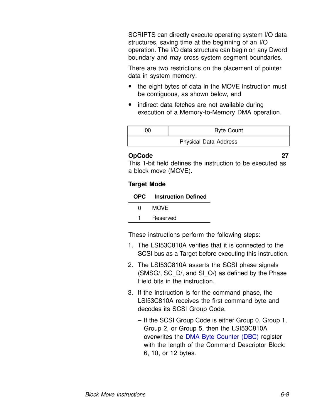 LSI 53C810A technical manual OpCode, Target Mode 