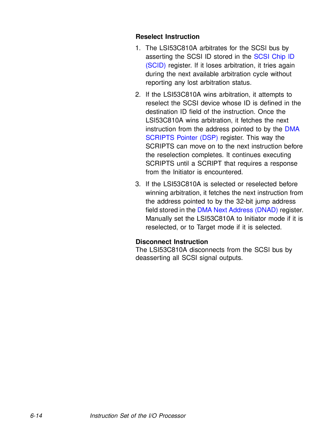 LSI 53C810A technical manual Reselect Instruction, Disconnect Instruction 