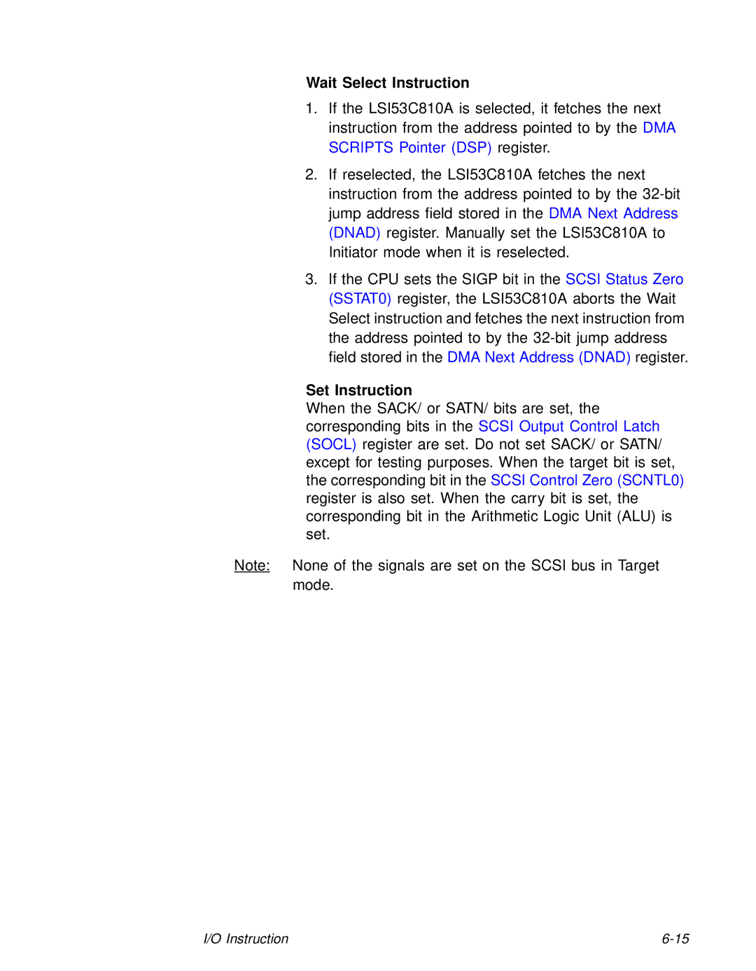 LSI 53C810A technical manual Wait Select Instruction, Set Instruction 