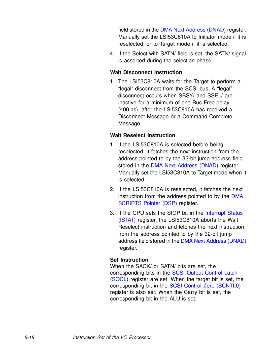 LSI 53C810A technical manual Wait Disconnect Instruction, Wait Reselect Instruction 