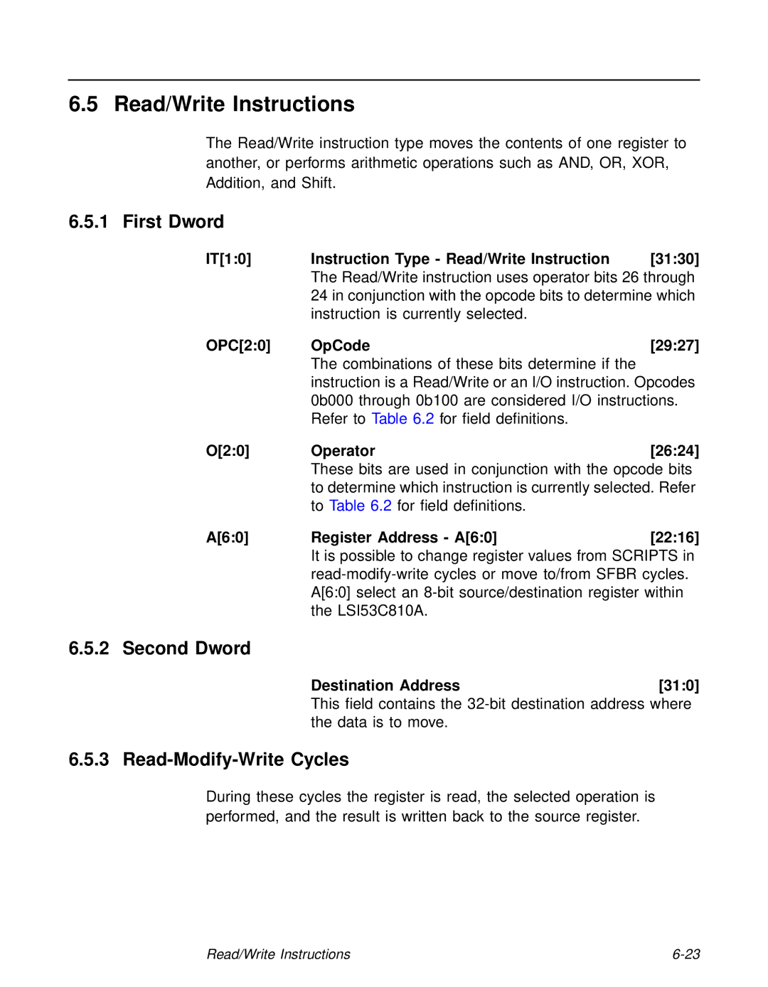 LSI 53C810A technical manual Read/Write Instructions, Read-Modify-Write Cycles 