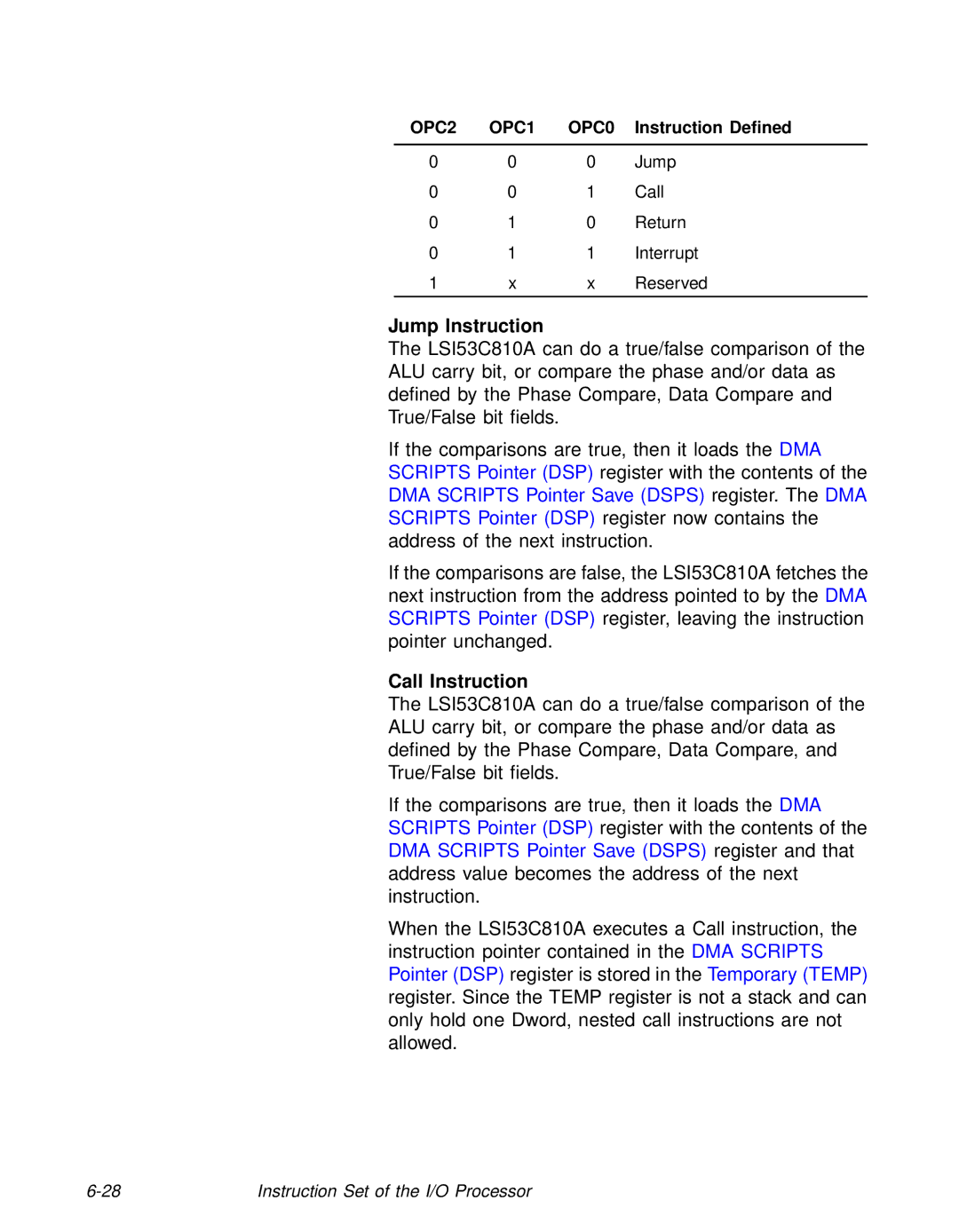 LSI 53C810A technical manual Jump Instruction, Call Instruction 