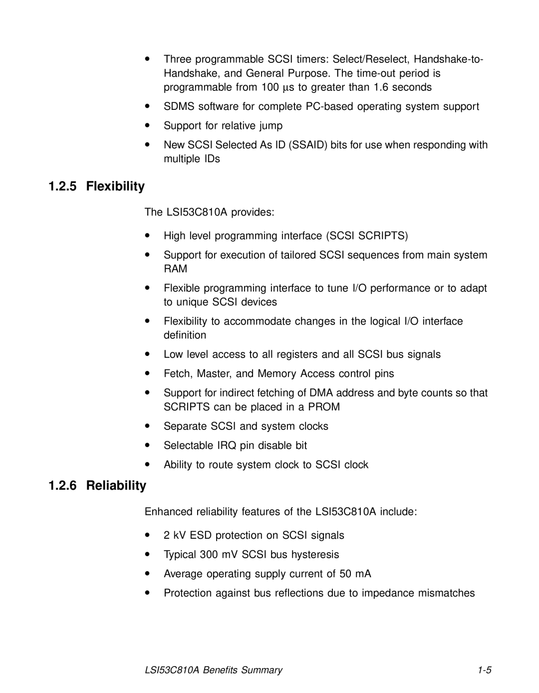 LSI 53C810A technical manual Flexibility, Reliability 