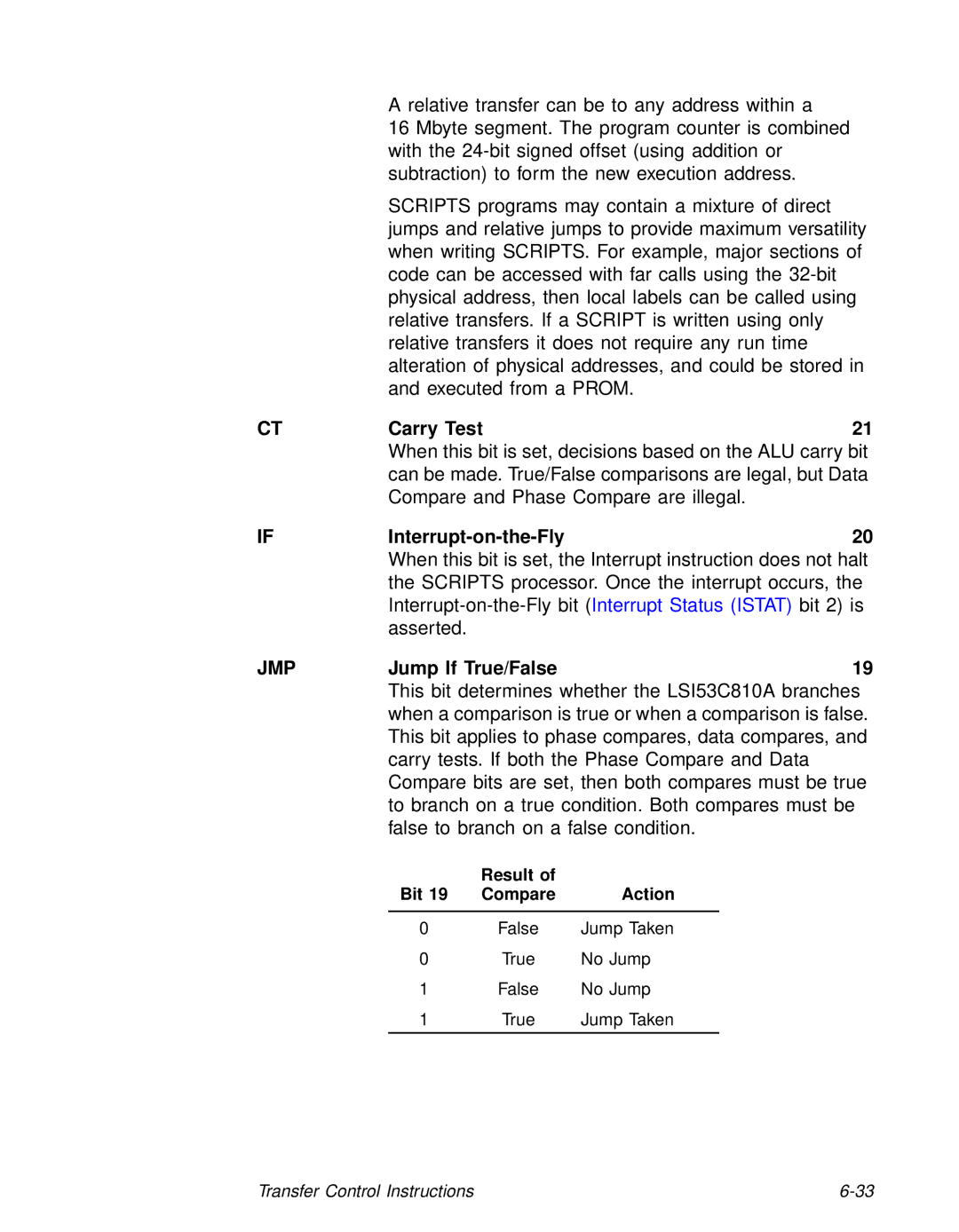 LSI 53C810A technical manual Jmp, Jump If True/False 