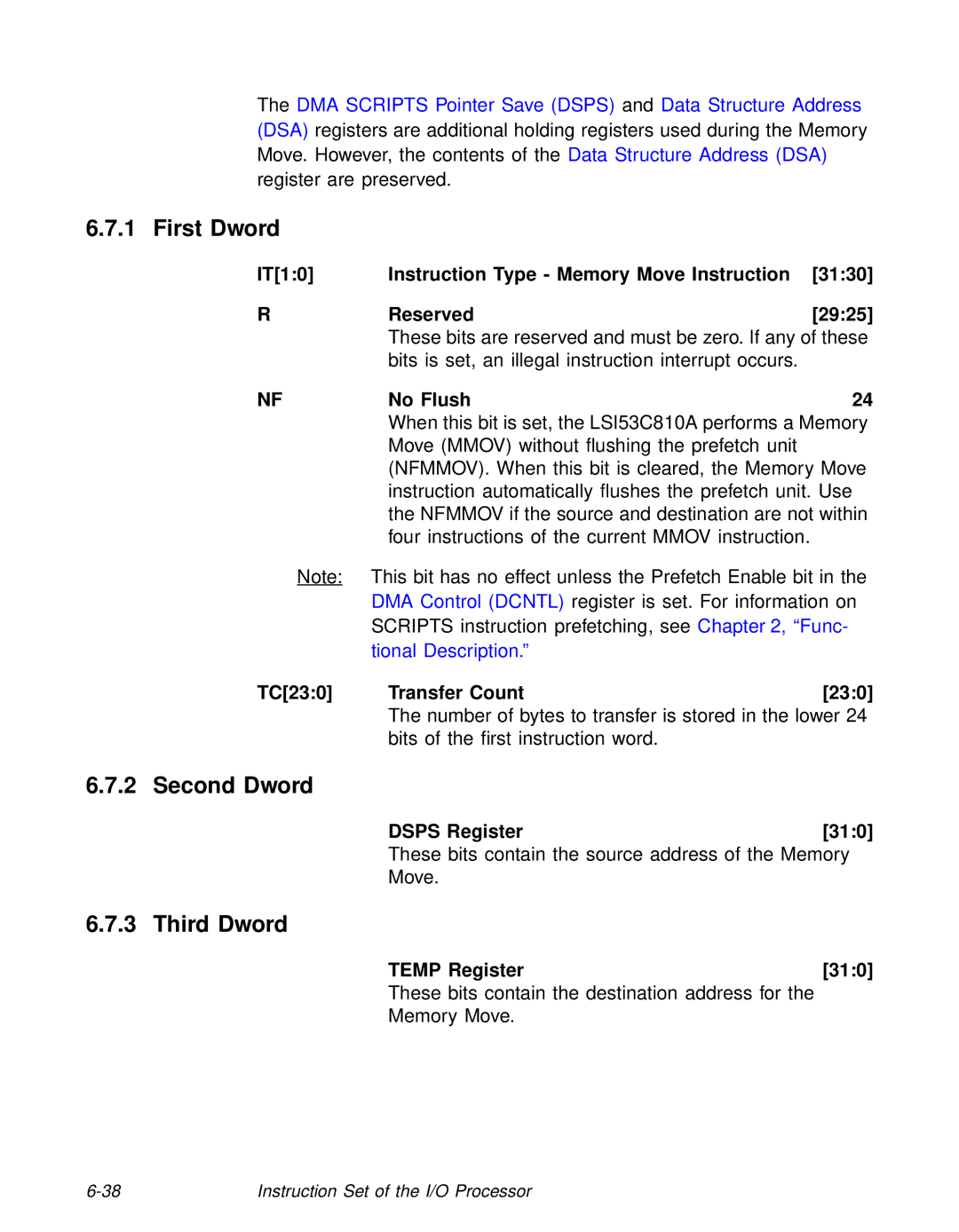 LSI 53C810A technical manual Third Dword, No Flush, TC230 Transfer Count, Temp Register 310 