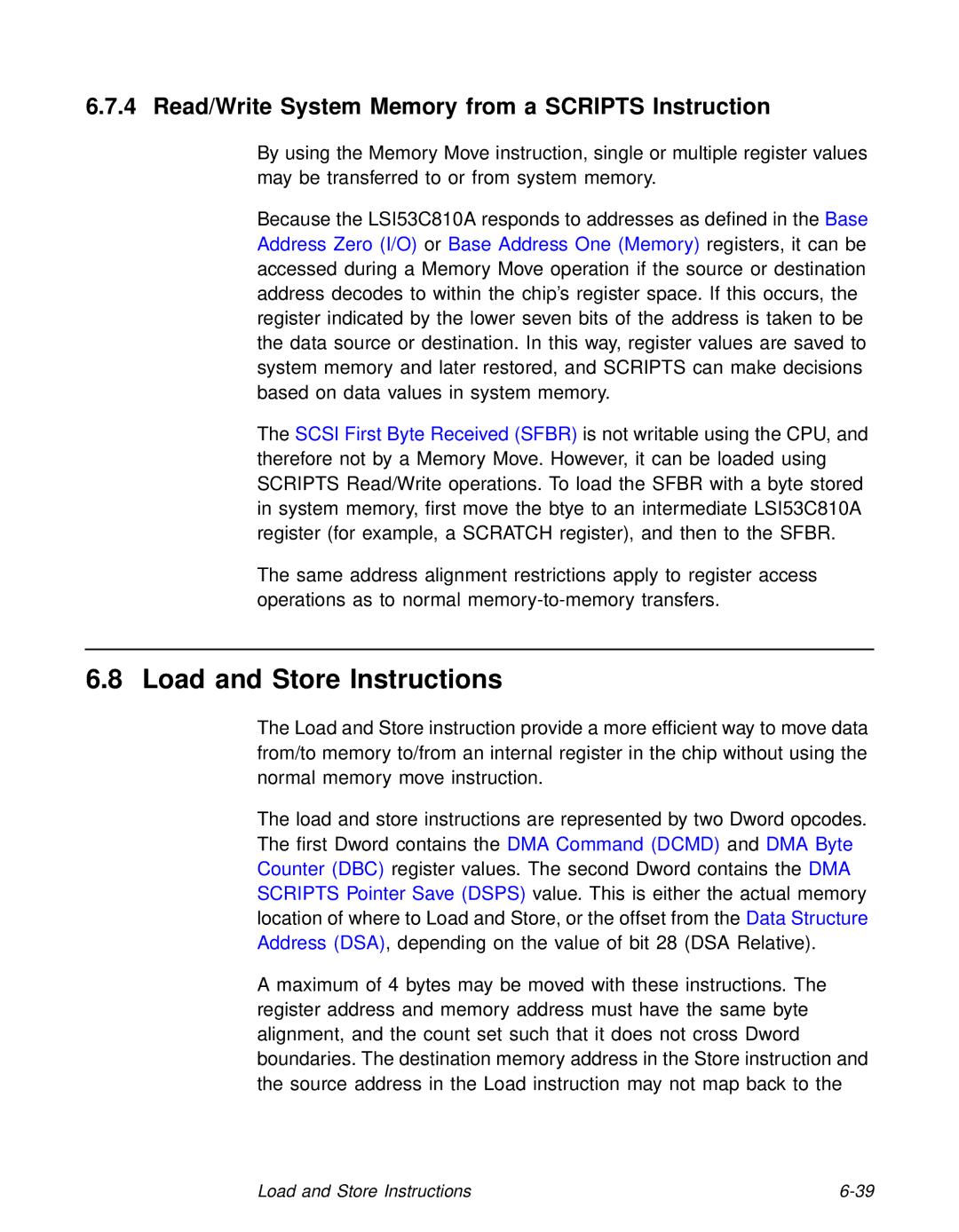 LSI 53C810A technical manual Load and Store Instructions, Read/Write System Memory from a Scripts Instruction 