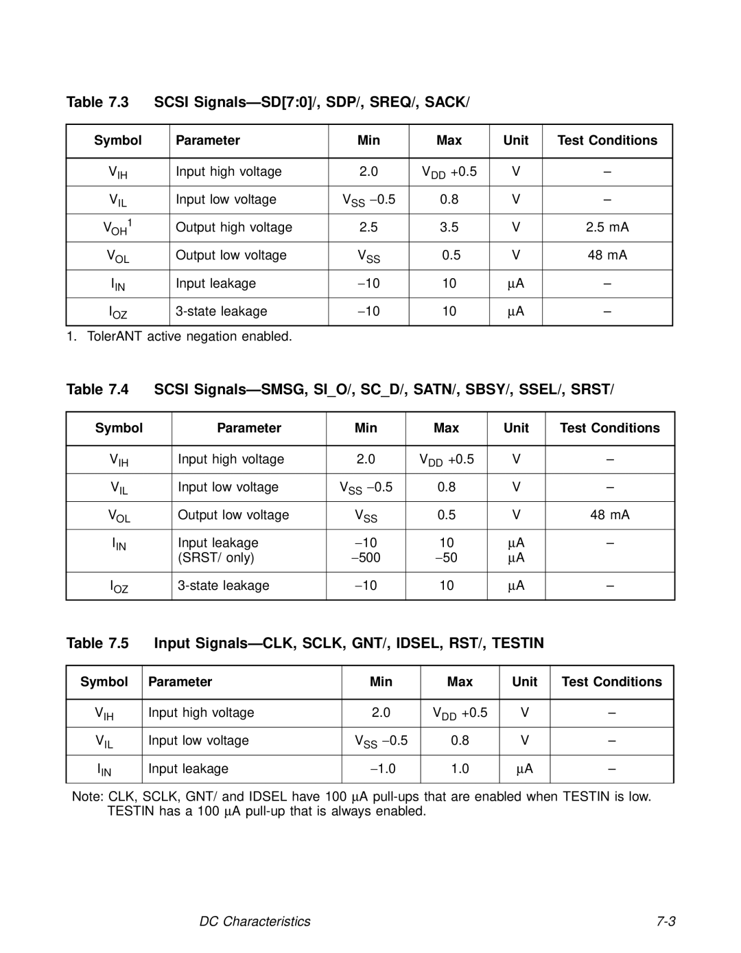 LSI 53C810A Scsi Signals-SD70/, SDP/, SREQ/, Sack, Scsi Signals-SMSG, SIO/, SCD/, SATN/, SBSY/, SSEL/, Srst 