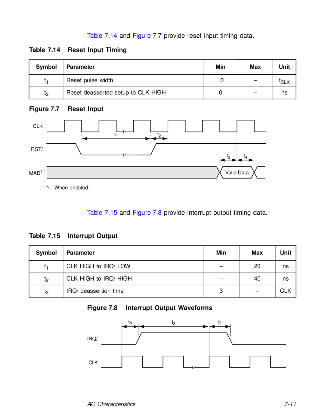 LSI 53C810A technical manual Reset Input Timing, Interrupt Output 