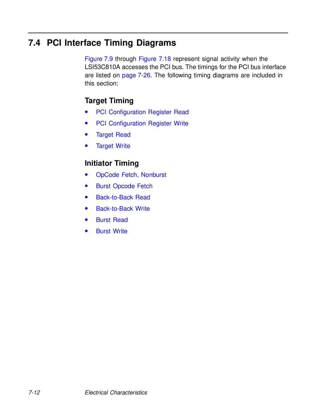 LSI 53C810A technical manual PCI Interface Timing Diagrams, Target Timing, Initiator Timing 