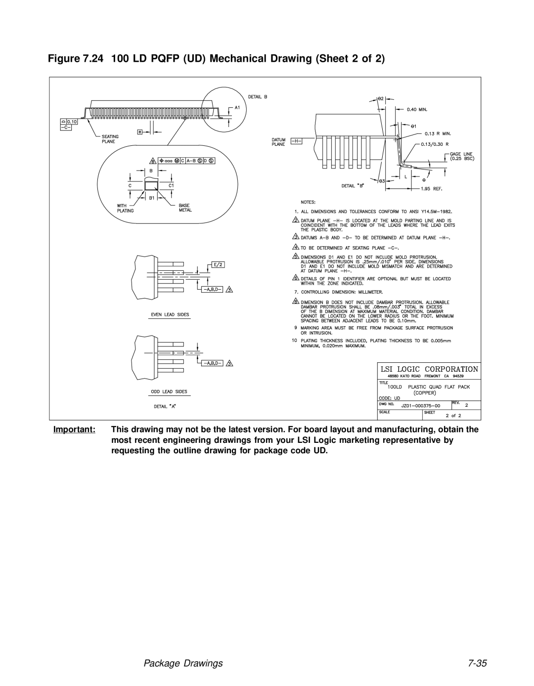 LSI 53C810A technical manual 24 100 LD Pqfp UD Mechanical Drawing Sheet 2 