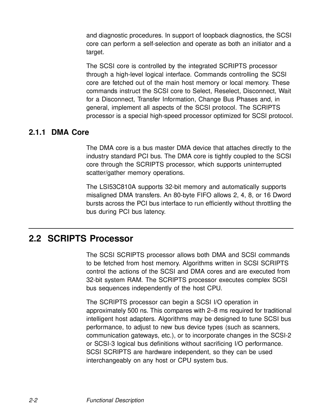 LSI 53C810A technical manual Scripts Processor, DMA Core 