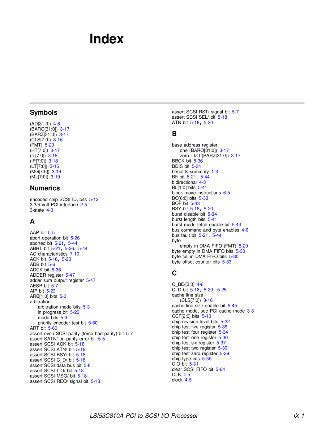 LSI 53C810A technical manual Symbols, Numerics 