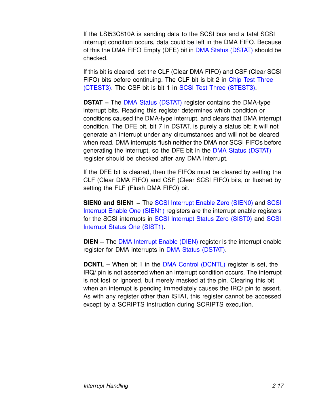 LSI 53C810A technical manual Interrupt Handling 