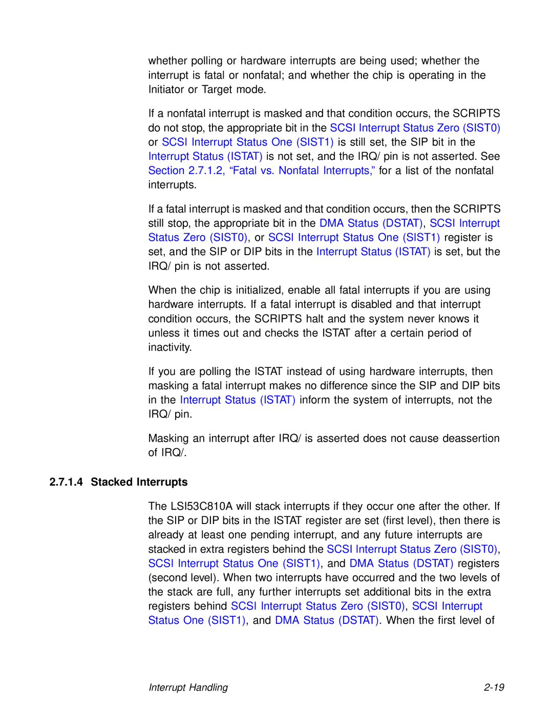 LSI 53C810A technical manual Stacked Interrupts 