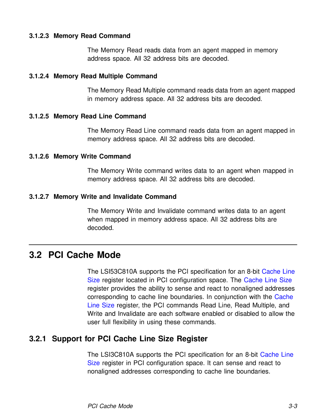 LSI 53C810A technical manual Support for PCI Cache Line Size Register 