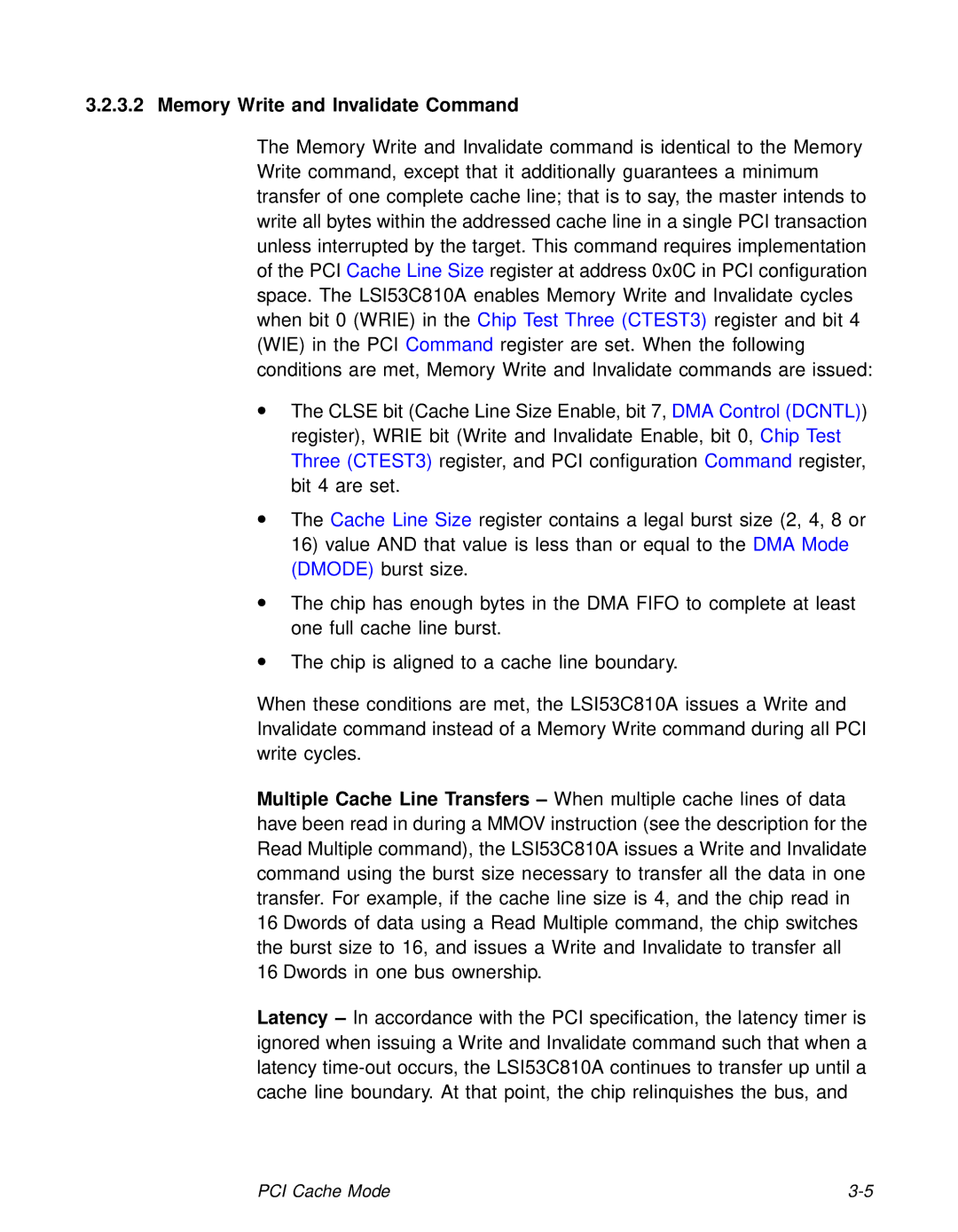 LSI 53C810A technical manual Memory Write and Invalidate Command 