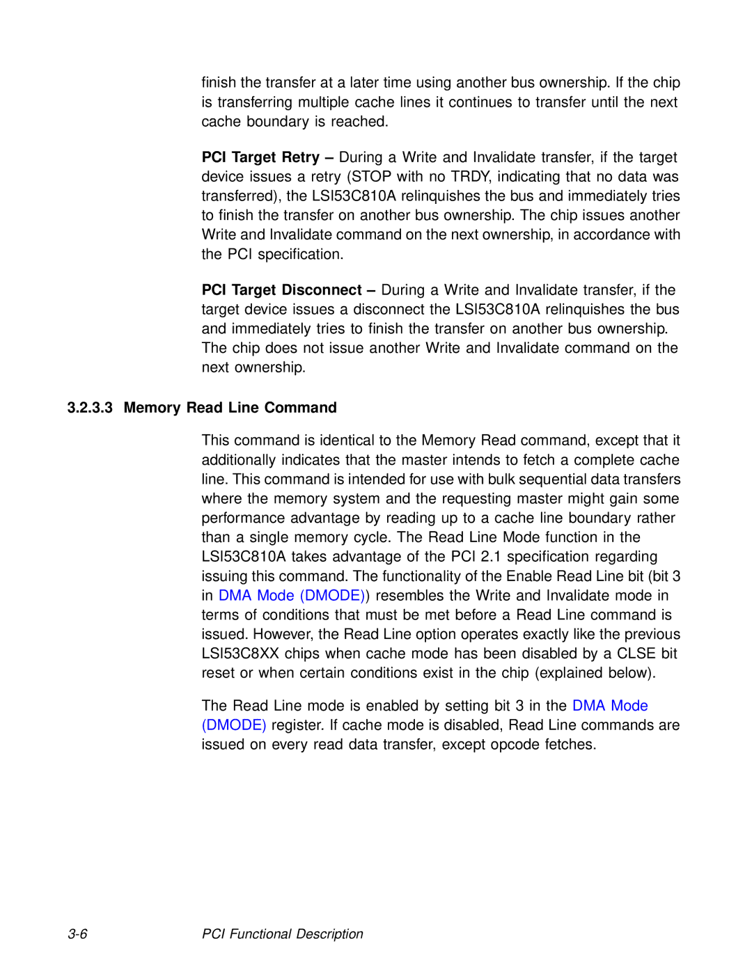 LSI 53C810A technical manual Memory Read Line Command 