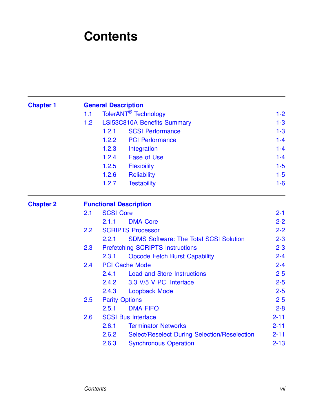 LSI 53C810A technical manual Contents 