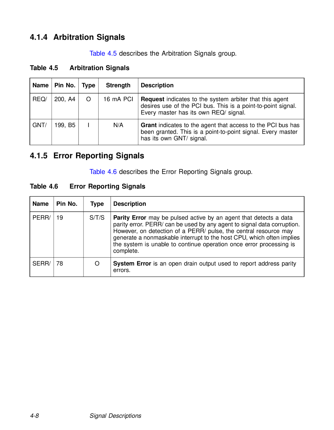 LSI 53C810A technical manual Arbitration Signals, Error Reporting Signals 