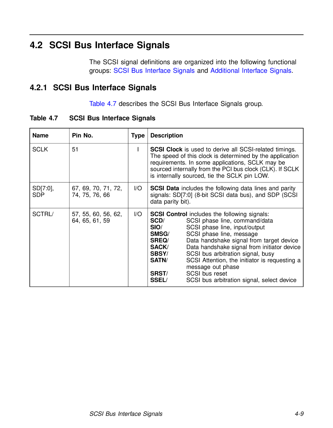 LSI 53C810A technical manual Scsi Bus Interface Signals 