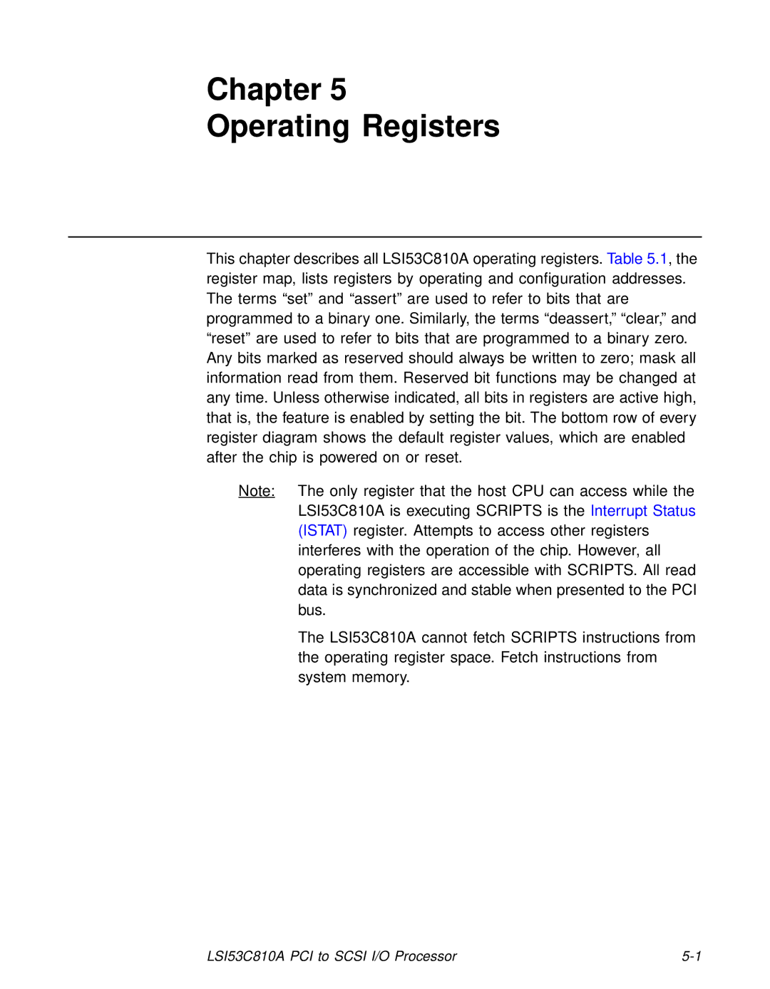 LSI 53C810A technical manual Chapter Operating Registers 