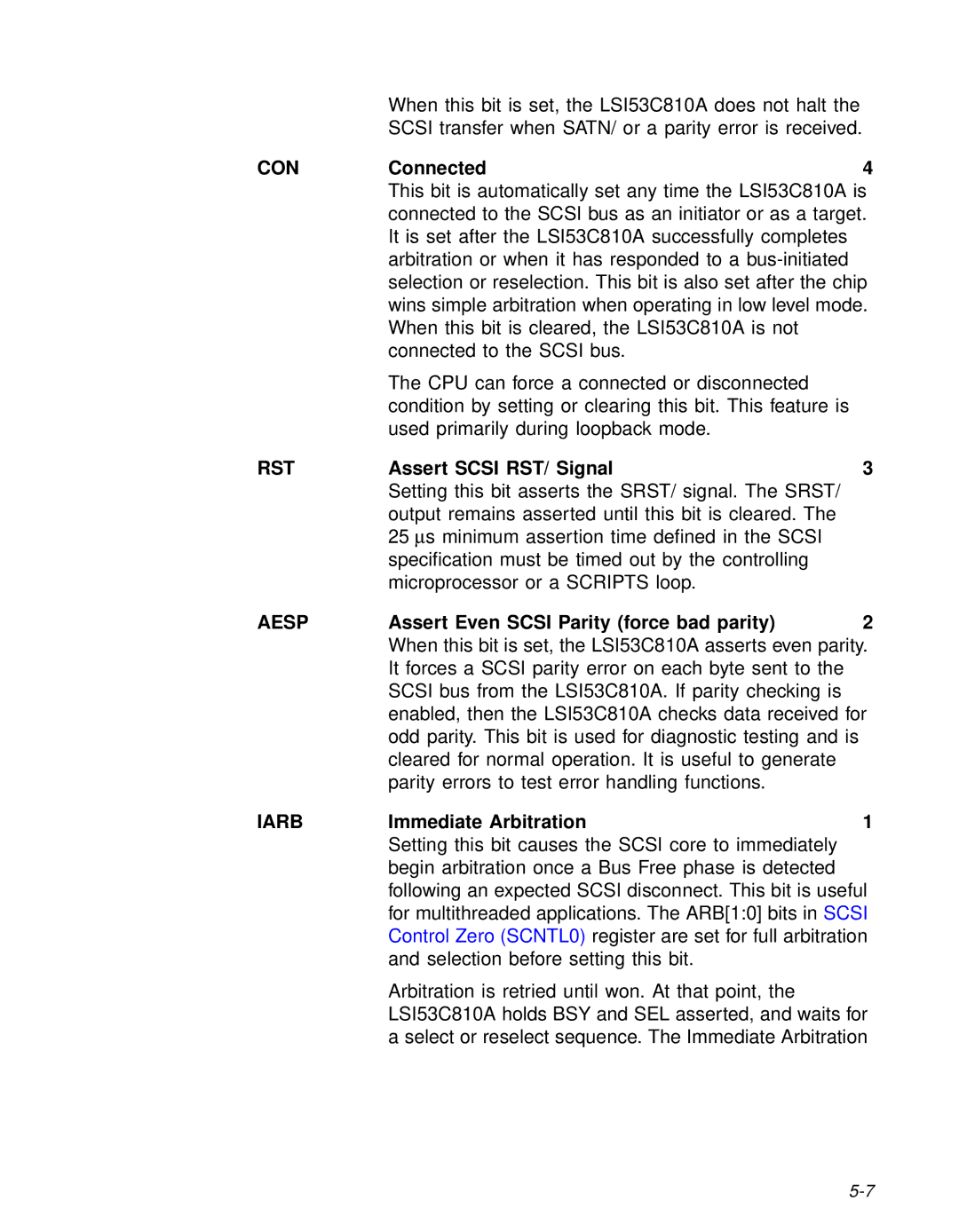 LSI 53C810A technical manual Con, Rst, Aesp, Iarb 