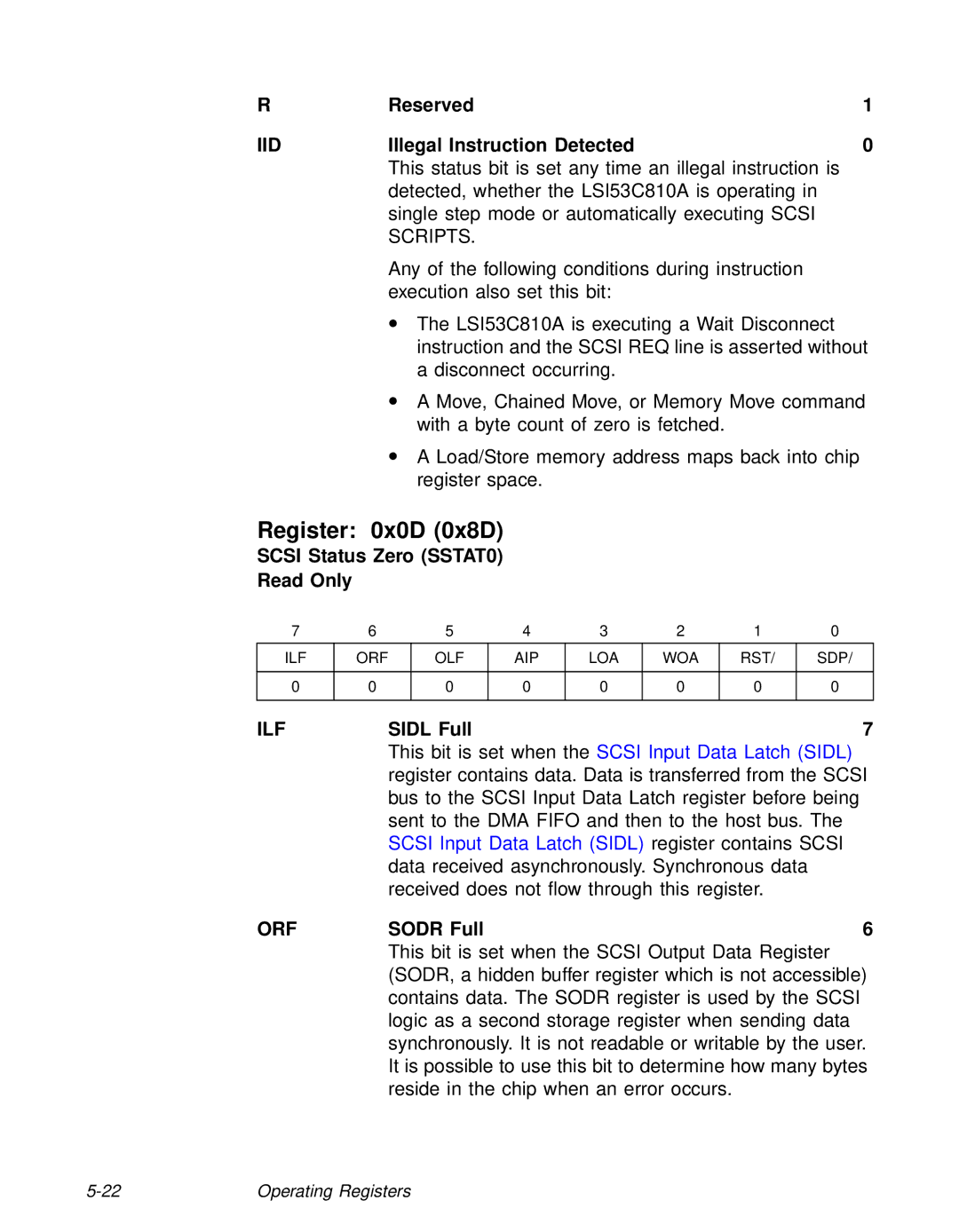 LSI 53C810A technical manual Register 0x0D 0x8D, Iid, Ilf, Orf 