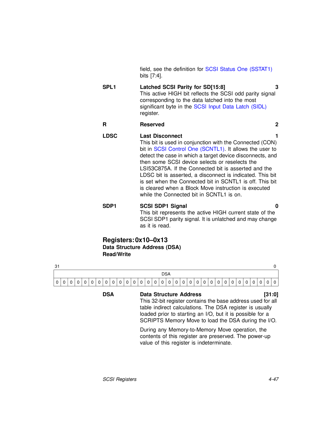 LSI 53C875A technical manual SPL1, Ldsc, SDP1, Dsa 