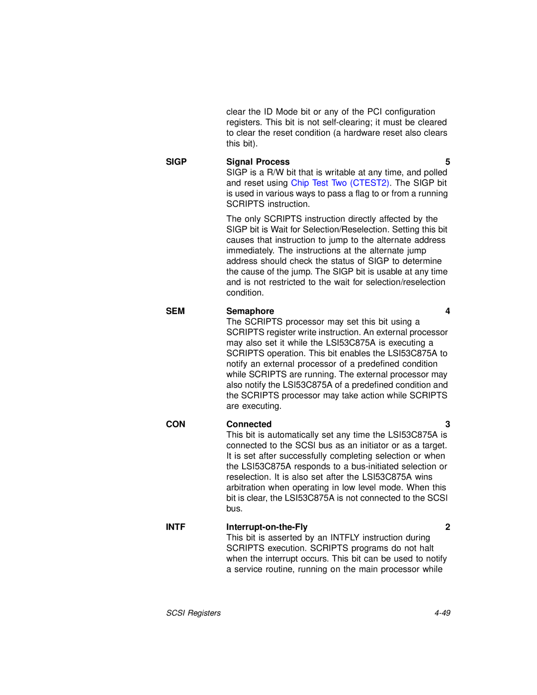 LSI 53C875A technical manual Sigp, Signal Process, Semaphore, Intf 