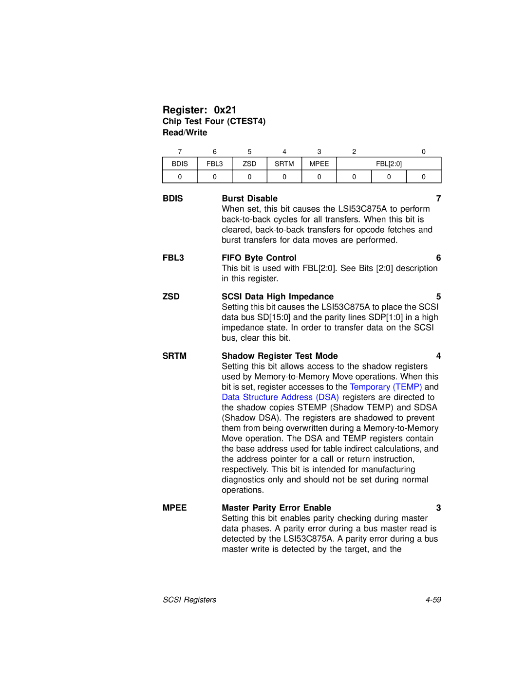 LSI 53C875A technical manual Bdis, FBL3, Zsd, Srtm, Mpee 