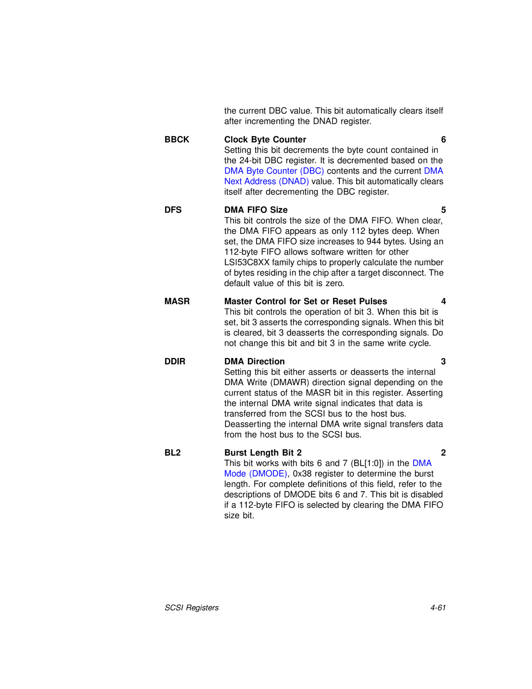 LSI 53C875A technical manual Bbck, Dfs, Masr, BL2 