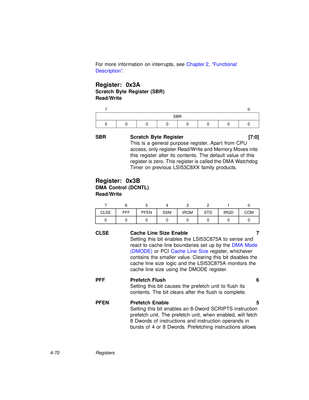 LSI 53C875A technical manual Register 0x3A, Register 0x3B, Clse, Pff, Pfen 