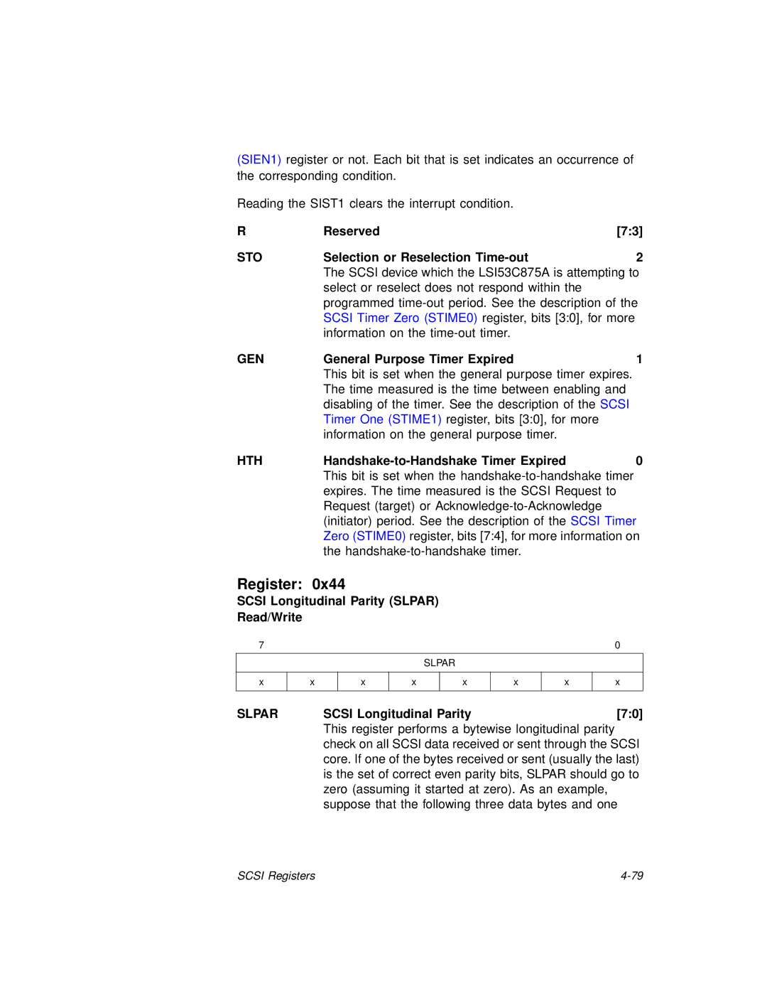 LSI 53C875A technical manual Hth, Handshake-to-Handshake Timer Expired, Scsi Longitudinal Parity Slpar Read/Write 
