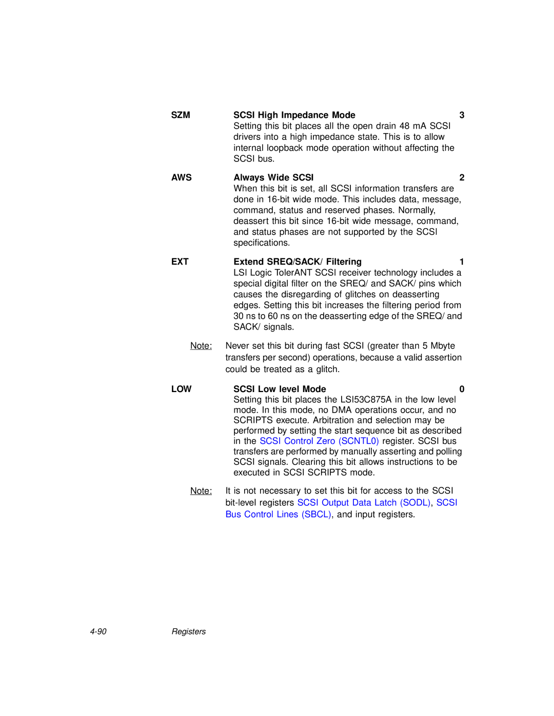 LSI 53C875A technical manual Szm, Aws, Ext, Low 