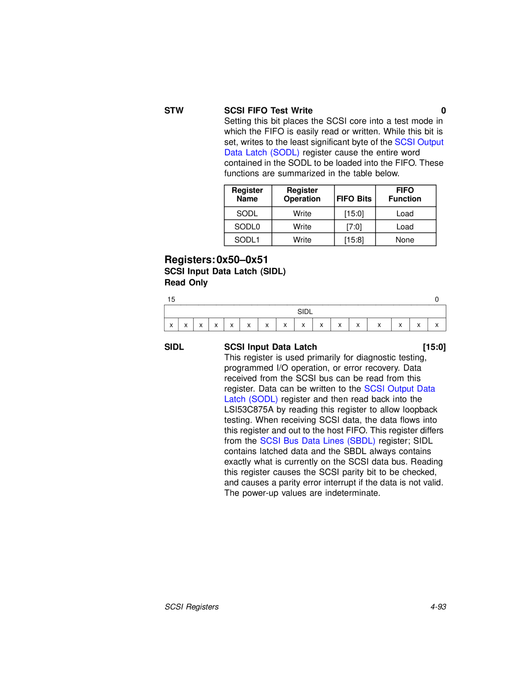 LSI 53C875A technical manual Stw, Scsi Input Data Latch Sidl Read Only, Sidlscsi Input Data Latch150 