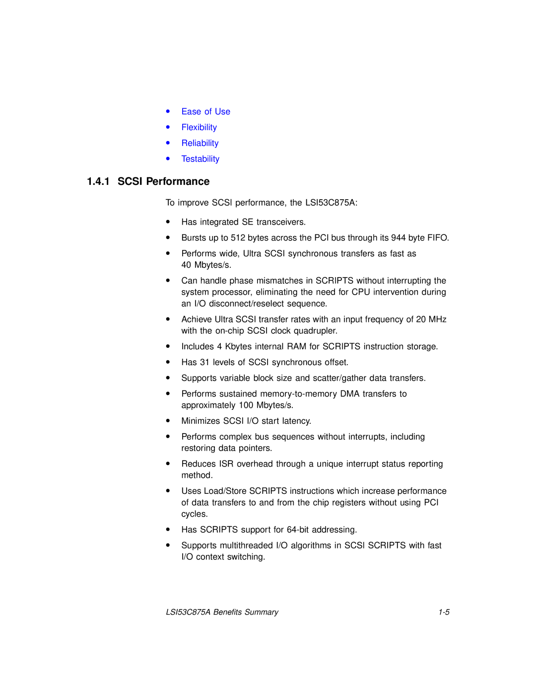 LSI 53C875A technical manual Scsi Performance 