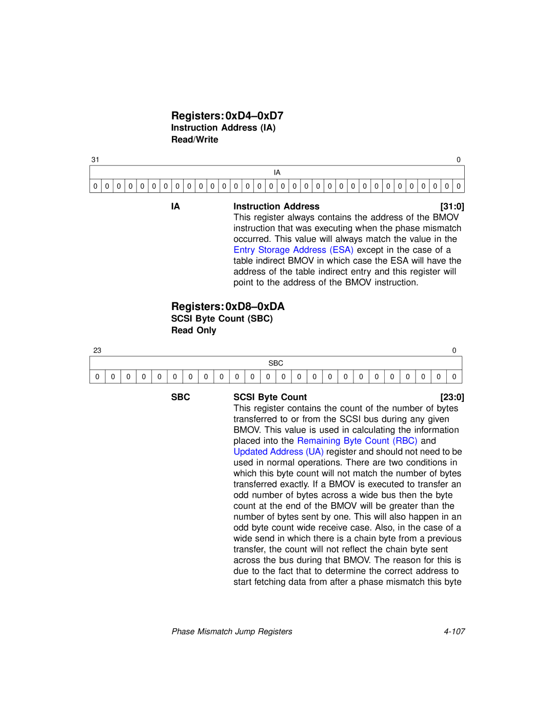 LSI 53C875A technical manual Registers 0xD4-0xD7, Registers 0xD8-0xDA, Sbc 