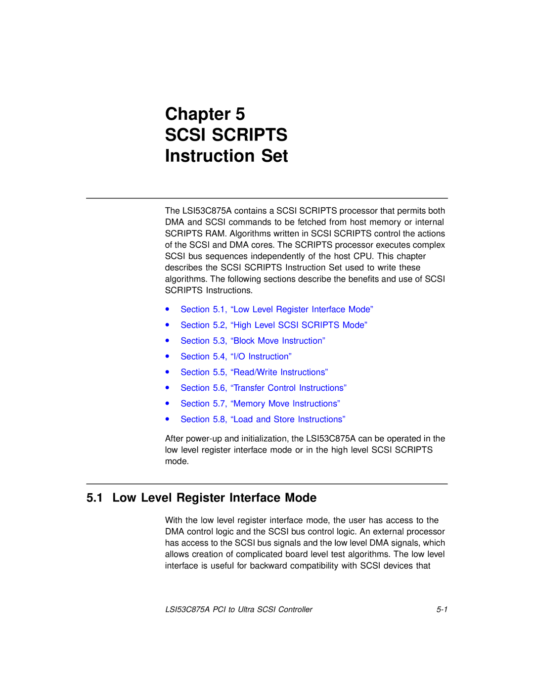 LSI 53C875A technical manual Scsi Scripts, Low Level Register Interface Mode 