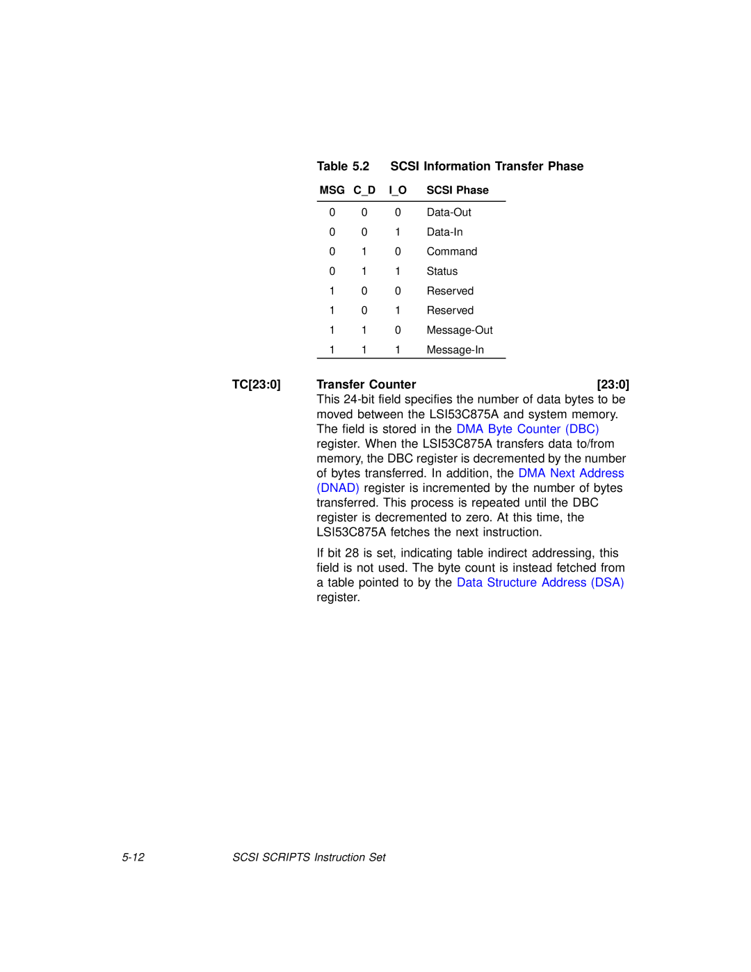 LSI 53C875A technical manual Scsi Information Transfer Phase, TC230 Transfer Counter230, Scsi Phase 